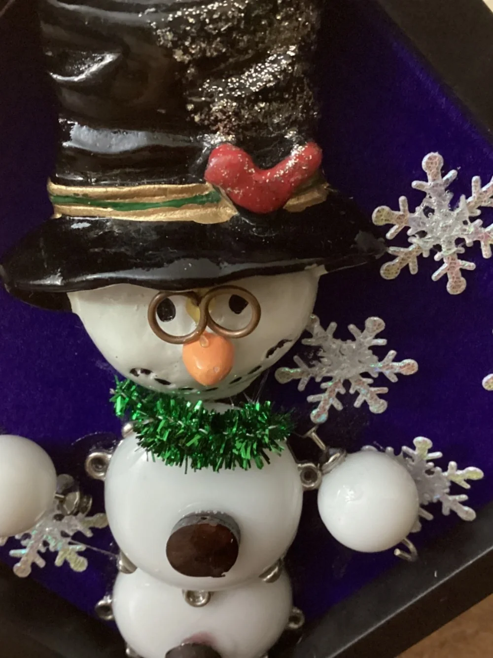 Christmas Jewelry art snowman up-cycled angels hearts stars silvertone frame
